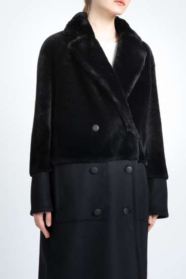 Belında Women Black Shearling Fabric Reversible Coat