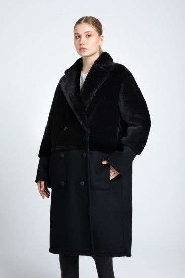 Belında Women Black Shearling Fabric Reversible Coat