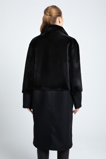 Belında Women Black Shearling Fabric Reversible Coat