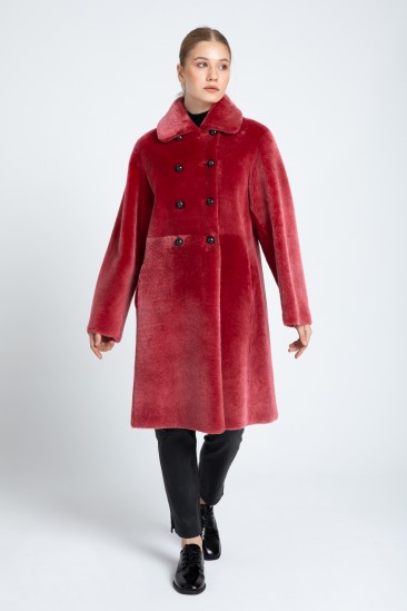 Alina Women Red With Snow Effect Reversible Shearling Coat