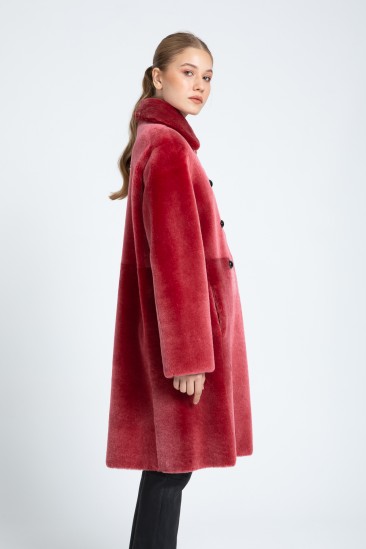Alina Women Red With Snow Effect Reversible Shearling Coat