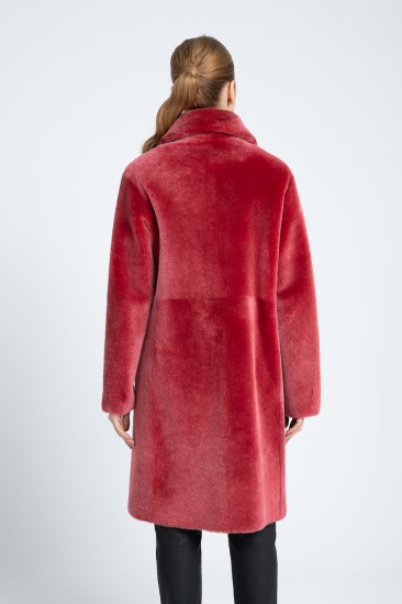Alina Women Red With Snow Effect Reversible Shearling Coat