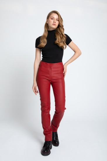 Anita Women Red Stretch Leather Pant