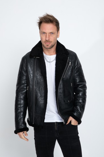 Almond Men Black Shearling Coat