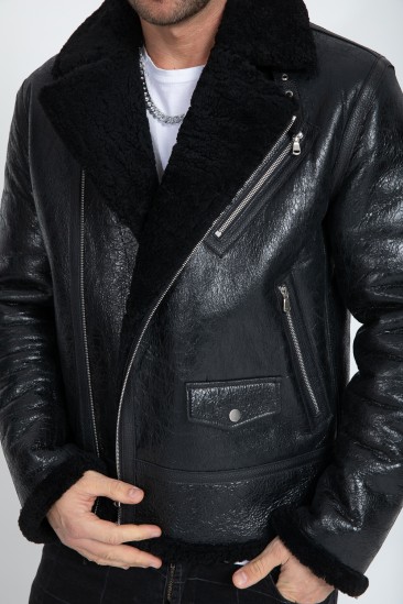 Almond Men Black Shearling Coat