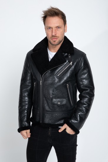 Almond Men Black Shearling Coat