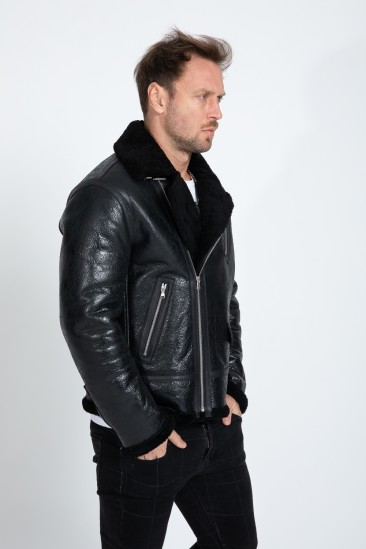 Almond Men Black Shearling Coat