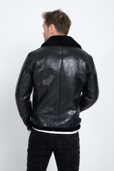 Almond Men Black Shearling Coat