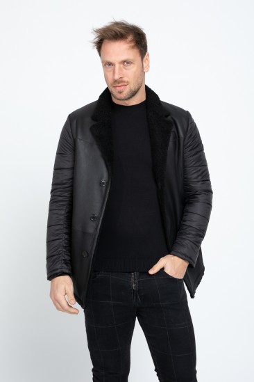 Addison Men Casual Black Shearling Hybrid Coat