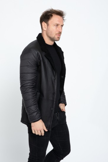 Addison Men Casual Black Shearling Hybrid Coat