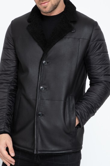 Addison Men Casual Black Shearling Hybrid Coat