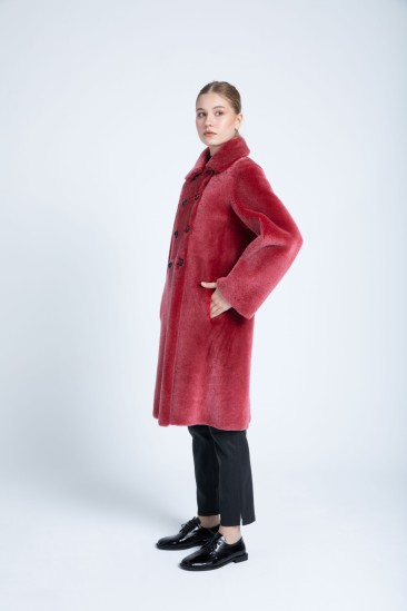 Alina Women Red With Snow Effect Reversible Shearling Coat