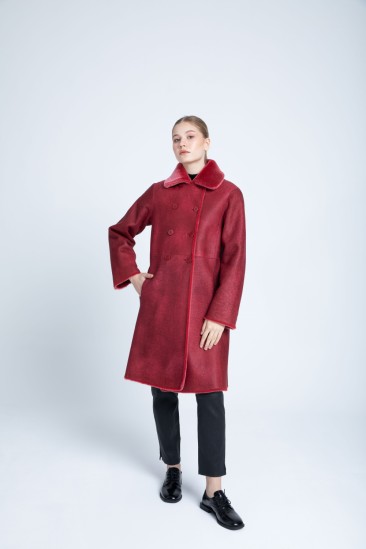 Alina Women Red With Snow Effect Reversible Shearling Coat