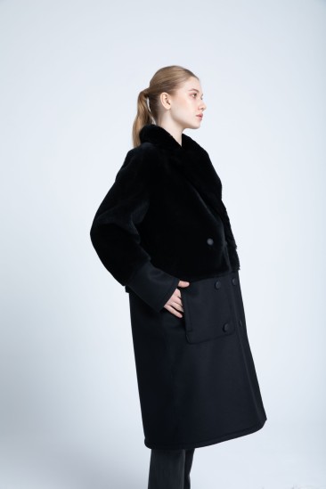 Belında Women Black Shearling Fabric Reversible Coat