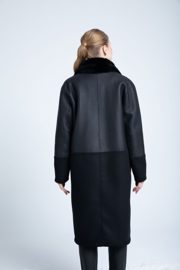 Belında Women Black Shearling Fabric Reversible Coat
